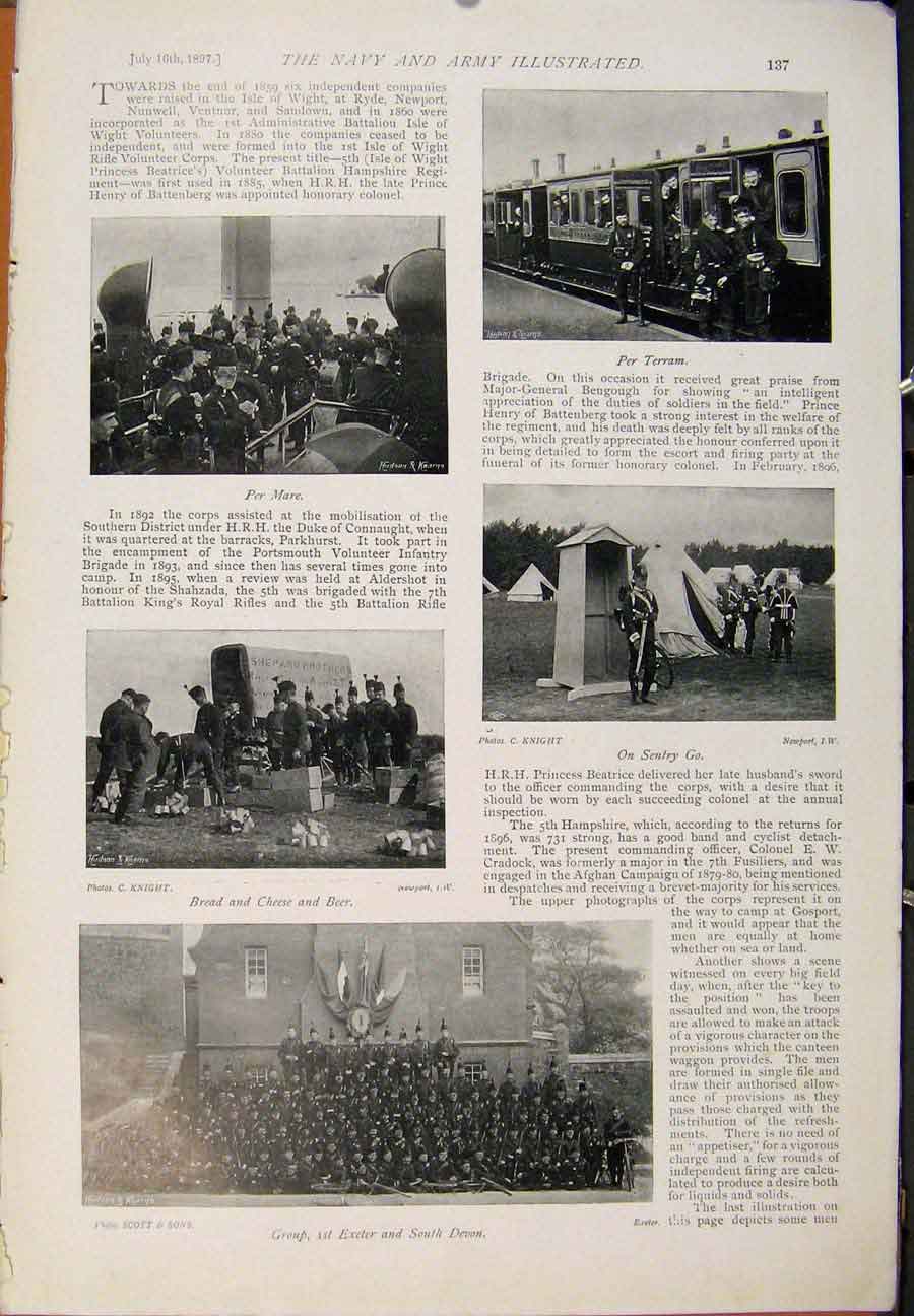 Old Antique Print Navy & Army Detraining Guns Cheshire Railway Engineers