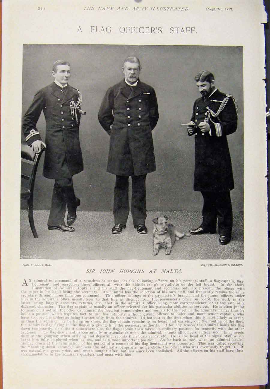 Old Antique Print Navy & Army Lieutenants Cabin Anson John Hopkins Malta