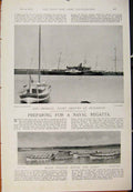 Original Old Antique Print Navy & Army The Stokers Preparing Naval Regatta