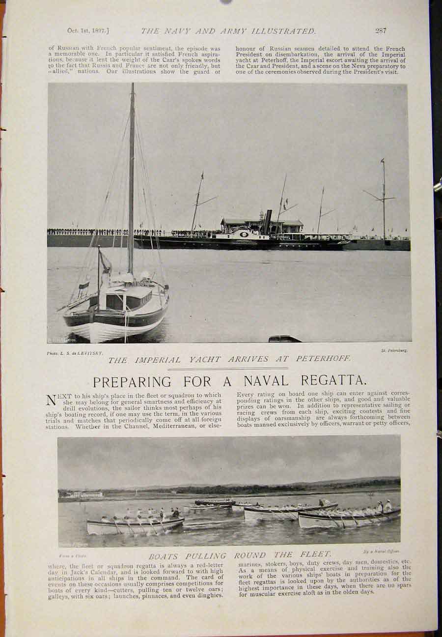 Original Old Antique Print Navy & Army The Stokers Preparing Naval Regatta