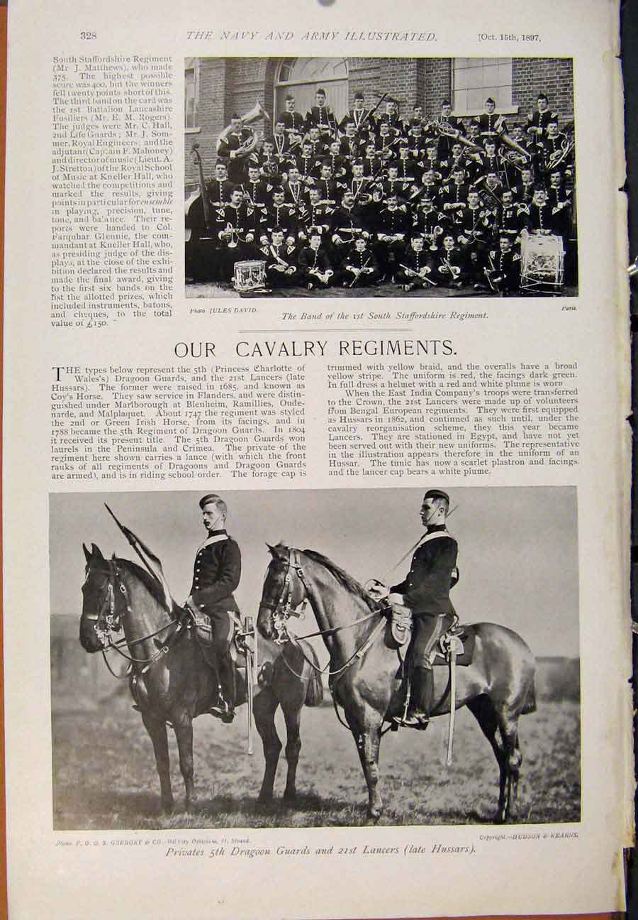 Original Old Antique Print Navy & Army Artillery Muree Hills Cavalry Regiments