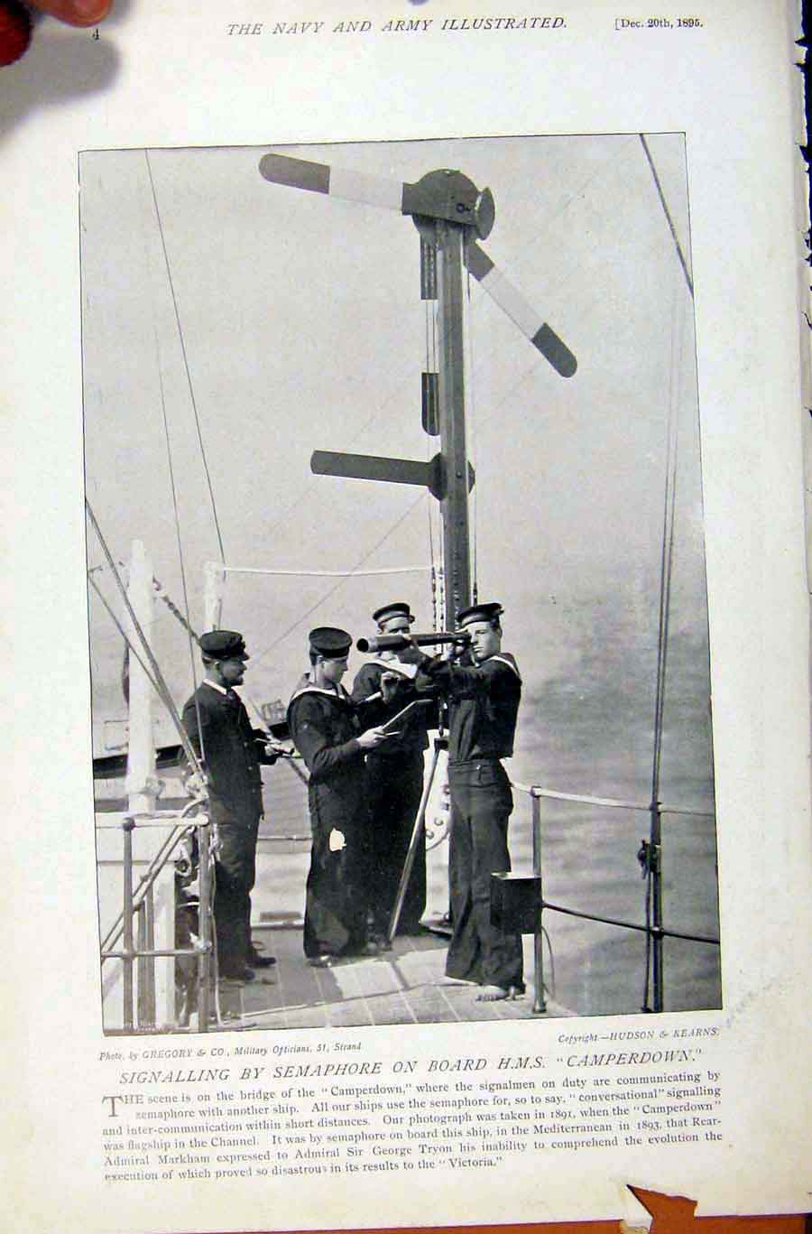 Original Old Antique Print Navy & Army On Board Royal Sovereign And Camperdown