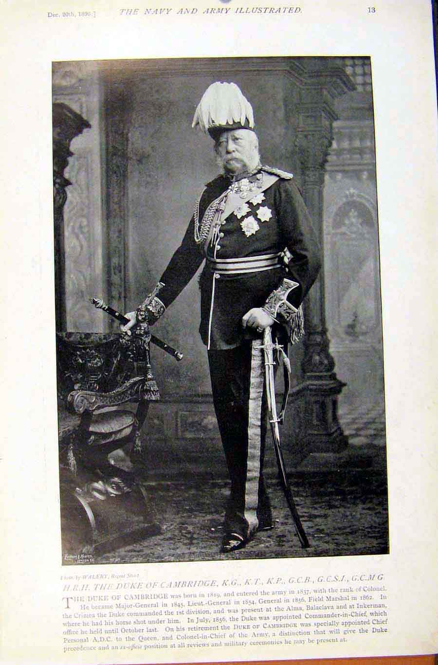 Original Old Antique Print Navy & Army Viscount Wolseley Duke Cambridge Photo
