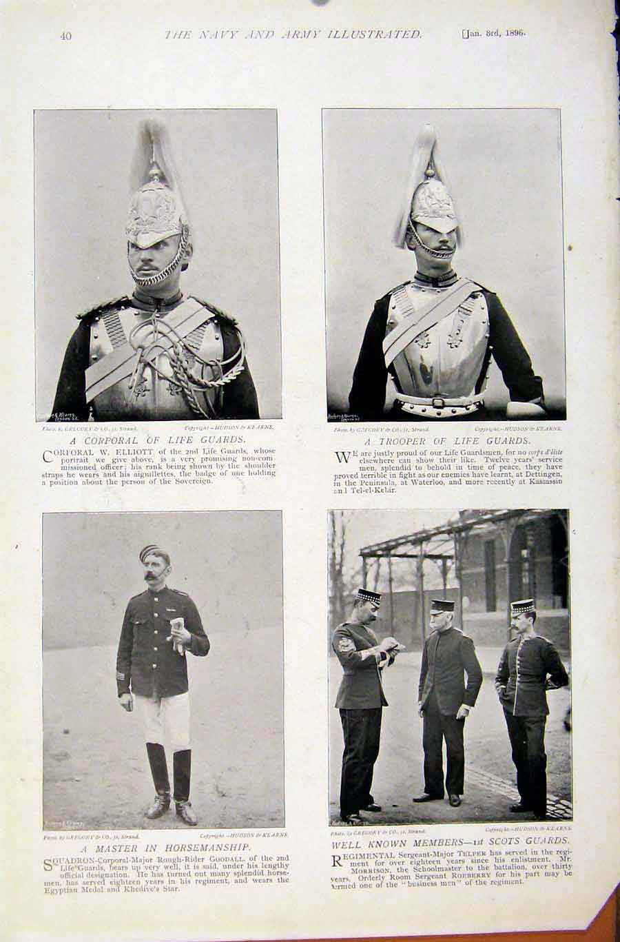 Original Old Antique Print Navy & Army Scots Guards Life Guards Trooper Photos