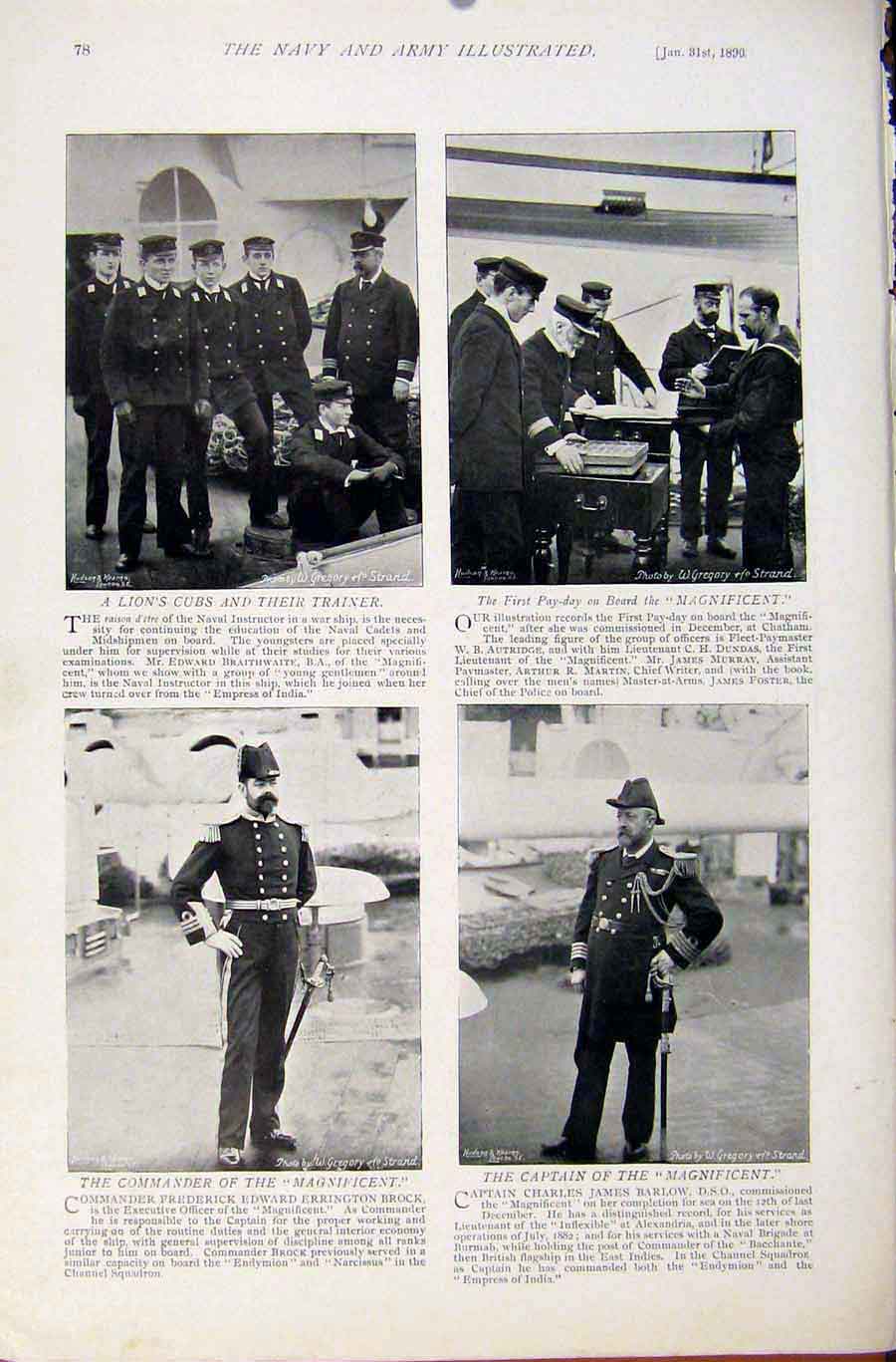 Original Old Antique Print Navy & Army Admiral Alington Commander Mafnificent