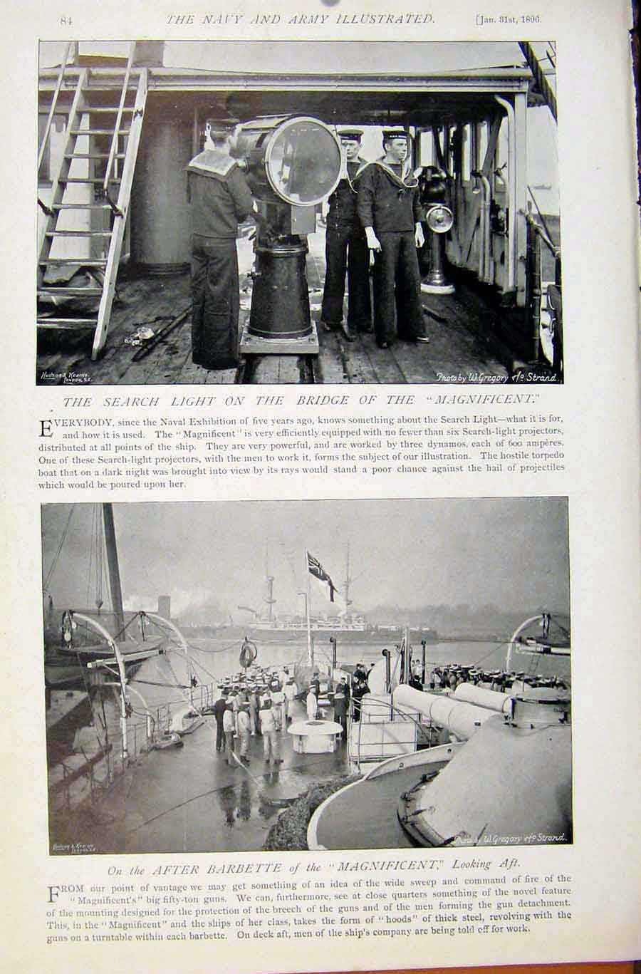 Original Old Antique Print Navy & Army Mascot For Hms Mafnificent After Barbette
