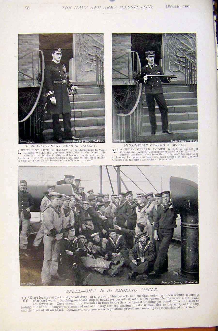 Old Antique Print Navy & Army Richard Wells Smoking Circle On Board Photo