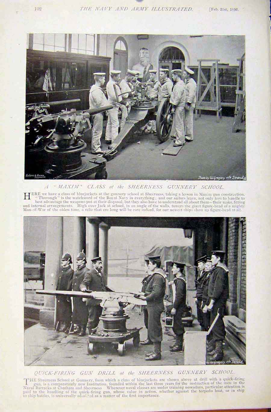 Old Antique Print Navy & Army Forecastle Sans Pareil Gunnery School Photo 20th