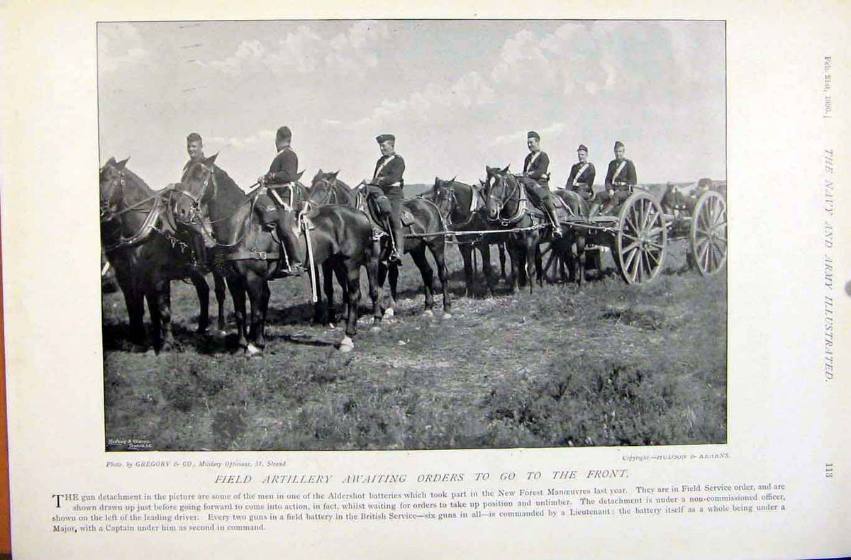 Original Old Antique Print Navy & Army Drum Horse Lancers Field Artillery Photo
