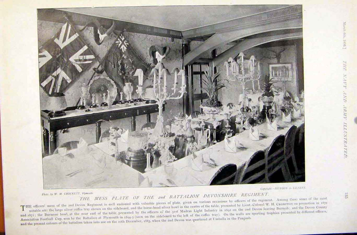Old Antique Print Navy & Army Dismounted Lancer Ness Okate Battaion Devon