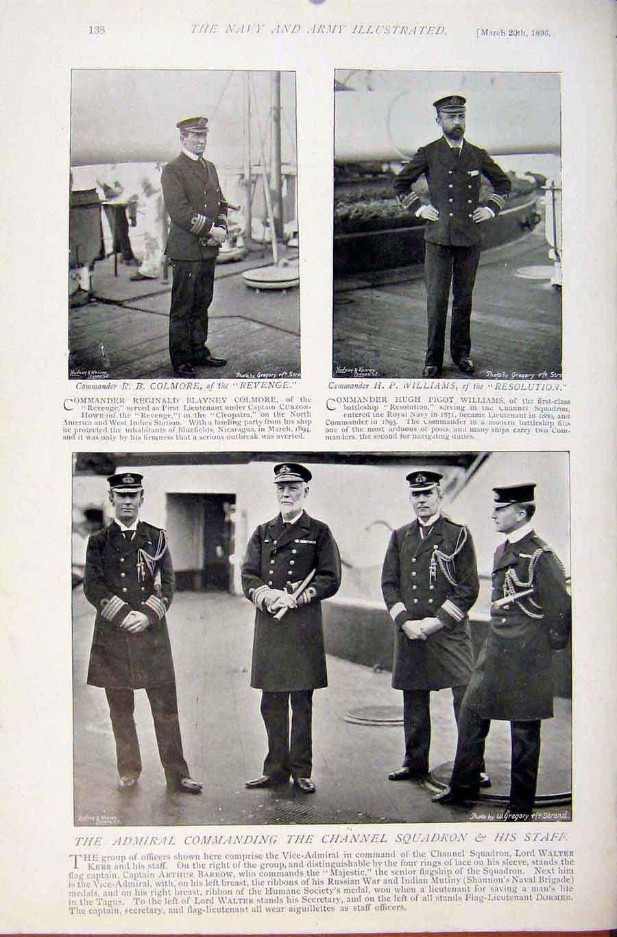 Original Old Antique Print Navy & Army Alexander Milne Bart Admiral Fleet Photo