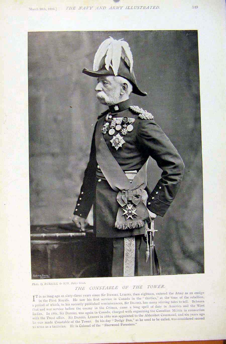 Original Old Antique Print Navy & Army Life Guards Standard Corporal Major Tower