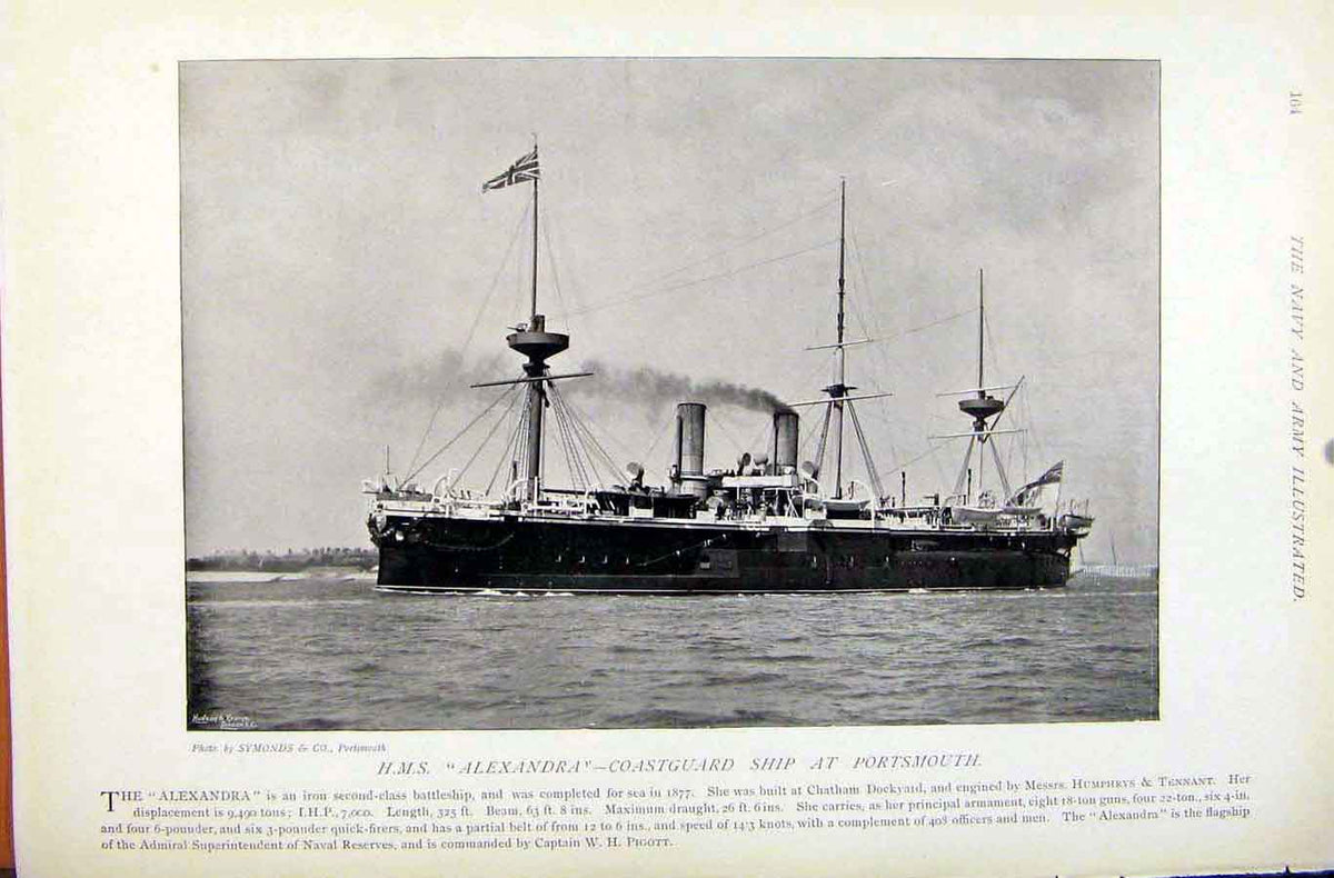Original Old Antique Print Navy & Army Hms Barfleur Mediteranean Squadron Photo