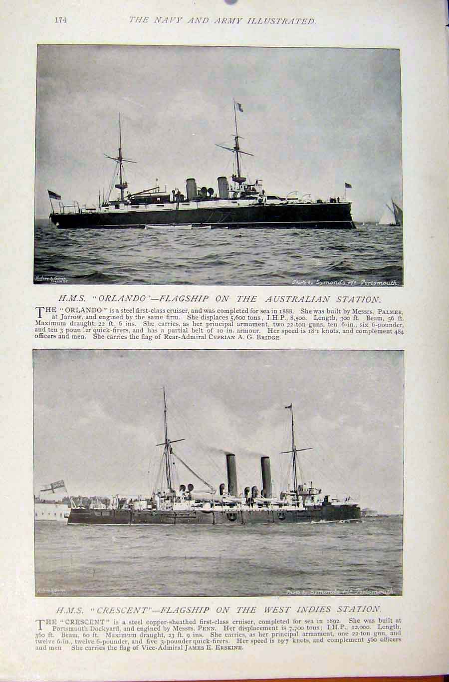 Old Antique Print Navy & Army Roayl Arthur Flagship Australia Coastguard