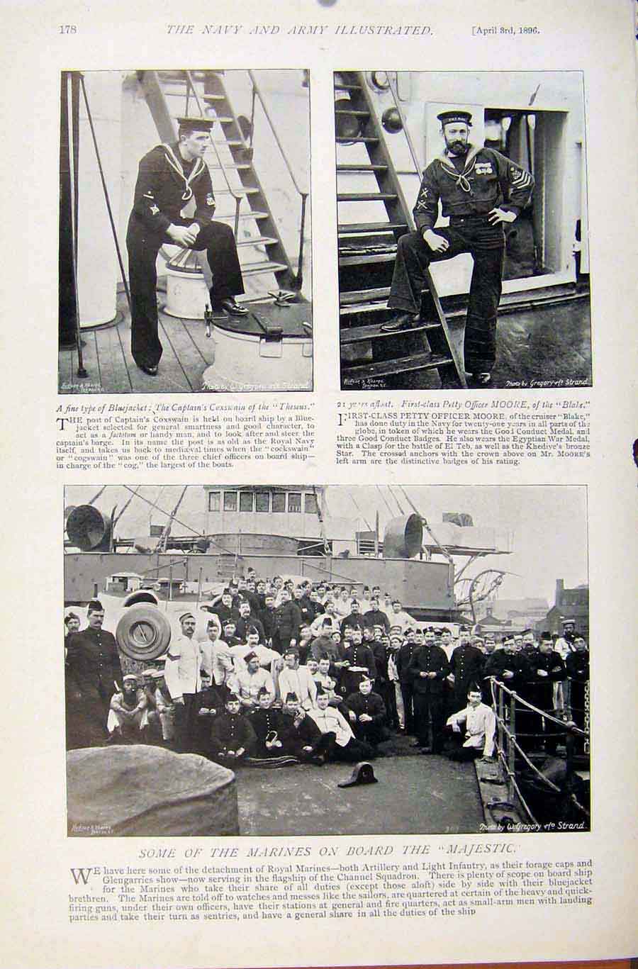 Old Antique Print Navy & Army Admiral Sir Nowell Salmon Marines Majestic