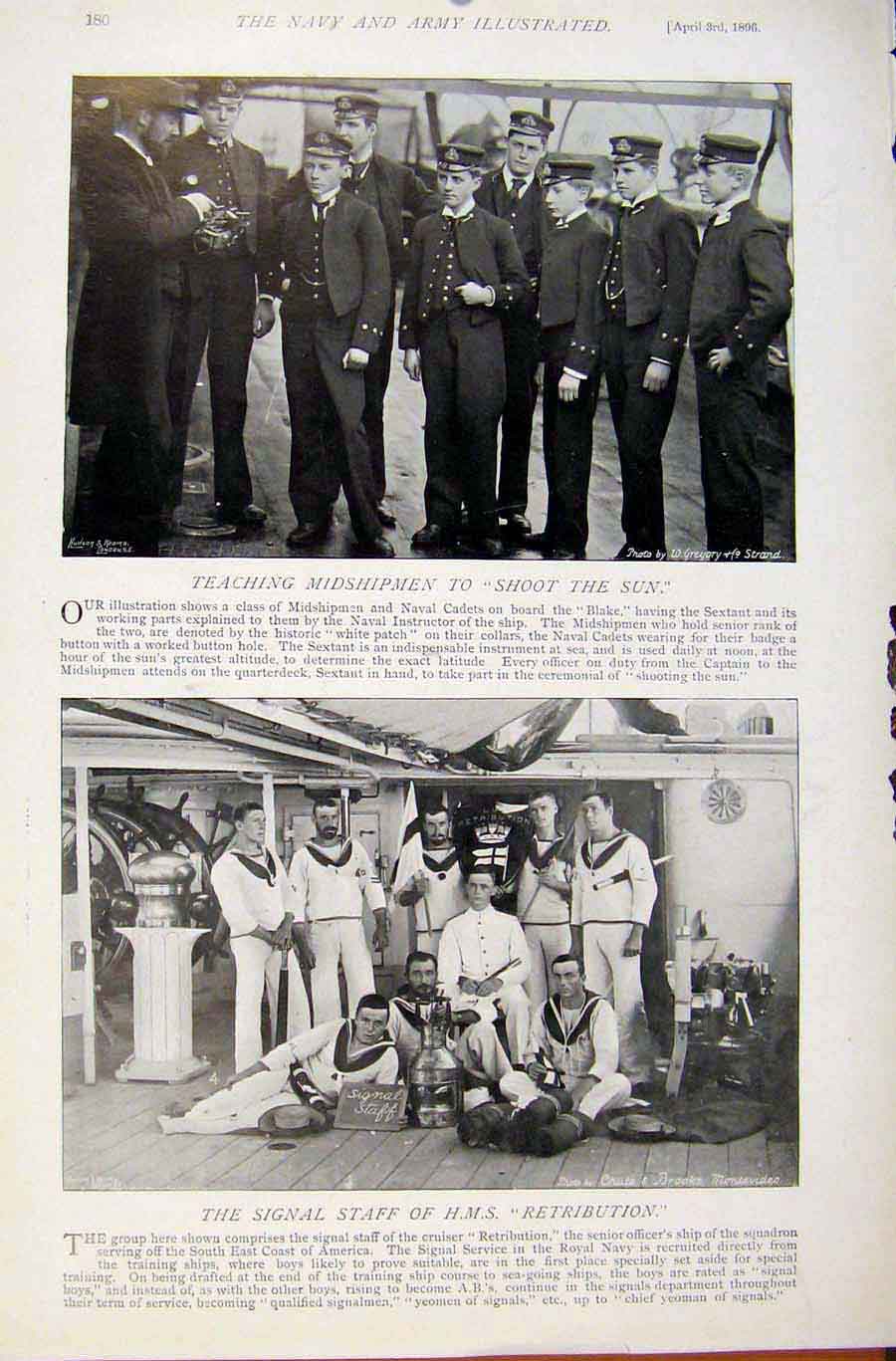 Old Antique Print Navy & Army Hoisting Colours Majestic Teaching Midship