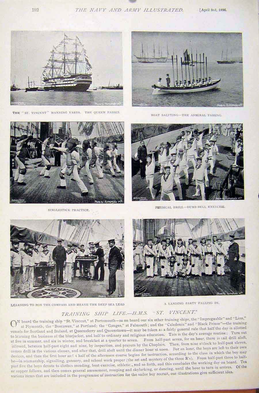 Original Old Antique Print Navy & Army Company Blake Group Photo Training Ship