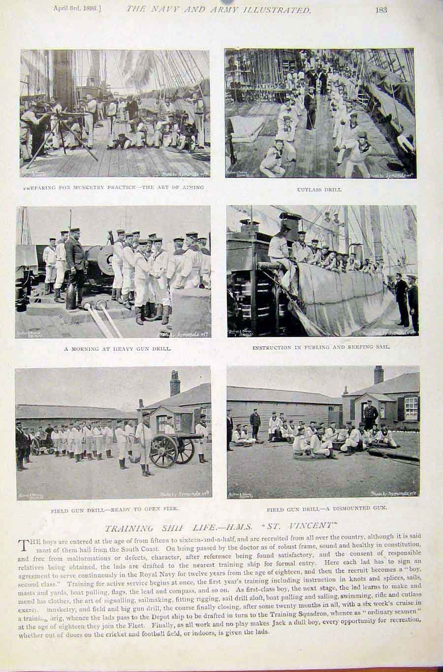 Old Antique Print Navy & Army Gibraltar Flying Squadron Portsmouth Drills