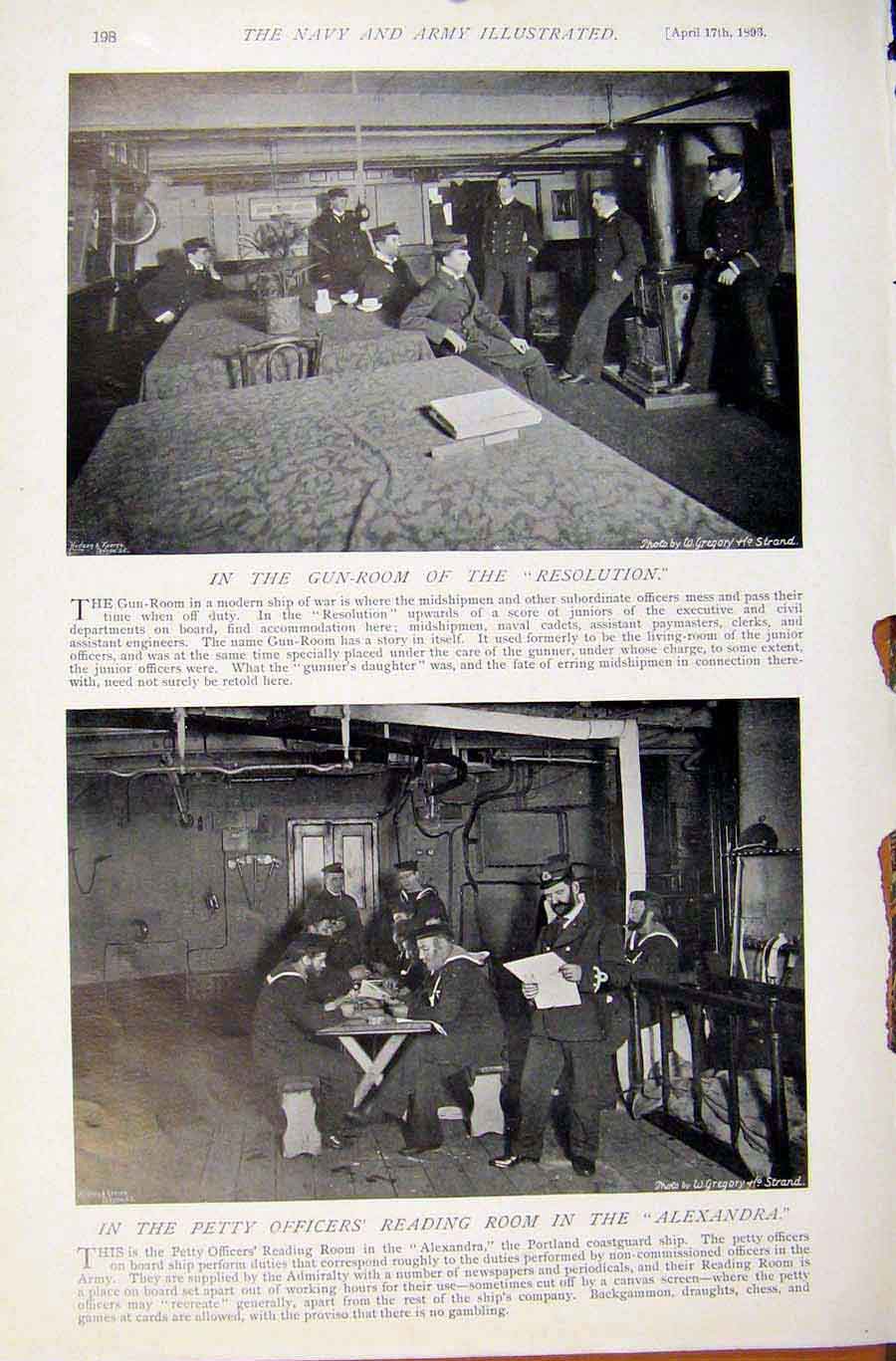 Original Old Antique Print Navy & Army William Robert Kennedy Gun & Reading Room