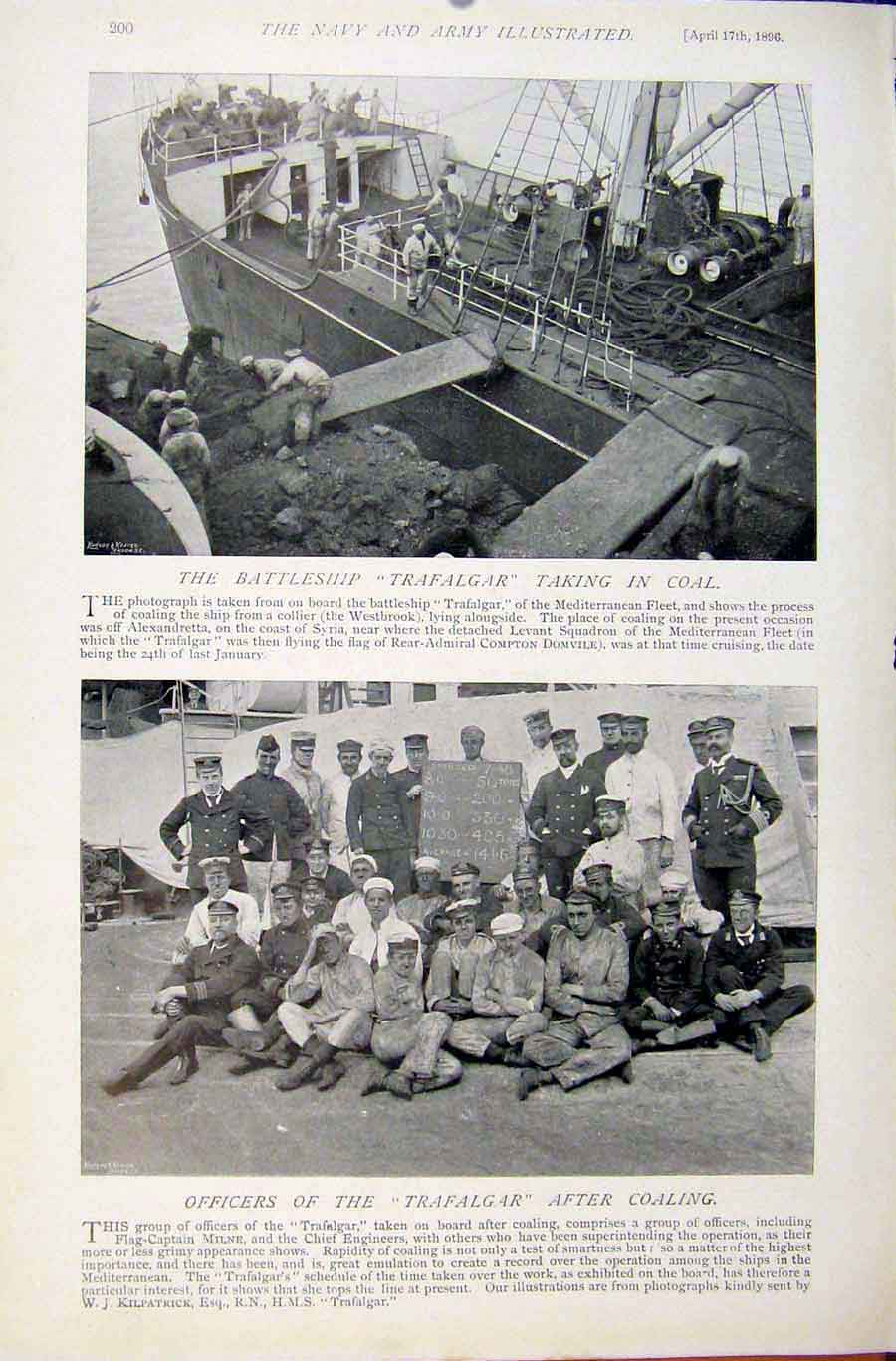 Old Antique Print Navy & Army Portsmouth Royal Salute As Flagship Coaling