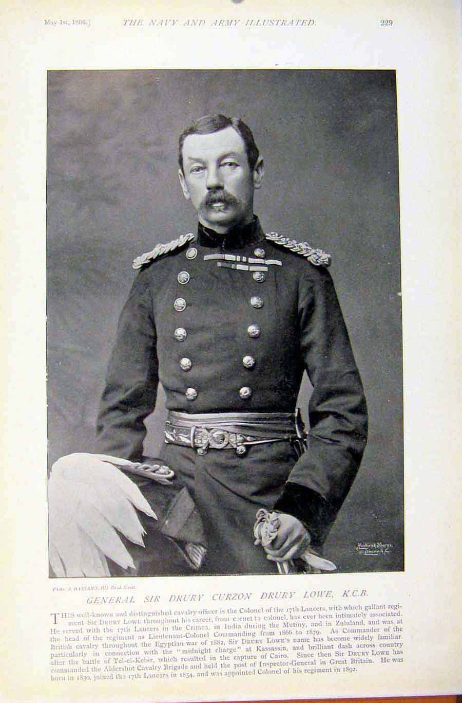 Old Antique Print Navy & Army Drum Major Grenadier Guards Sir Drury Lowe1