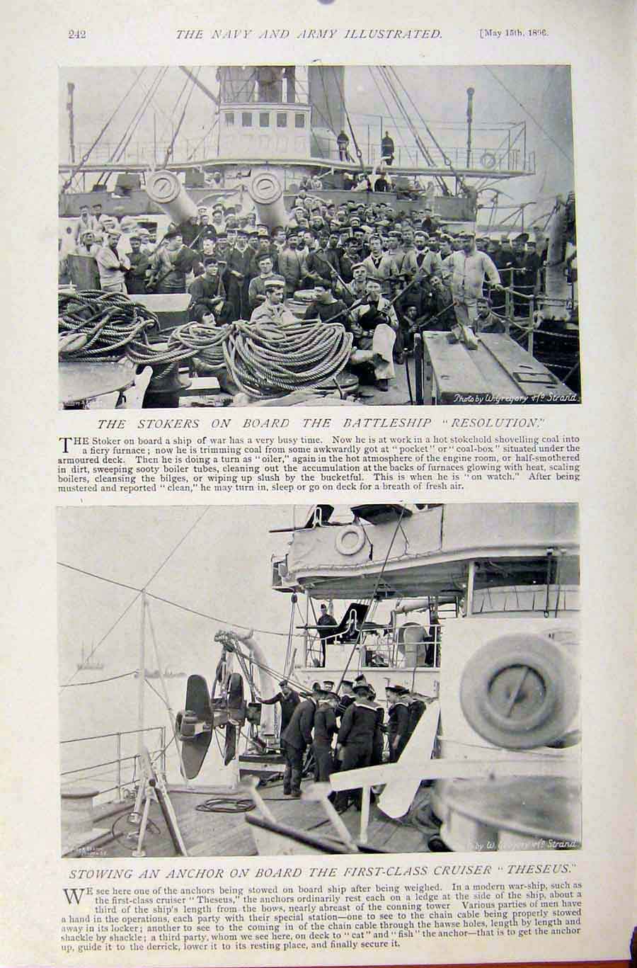 Old Antique Print Navy & Army After Guns And Barbette Revenge Battleship