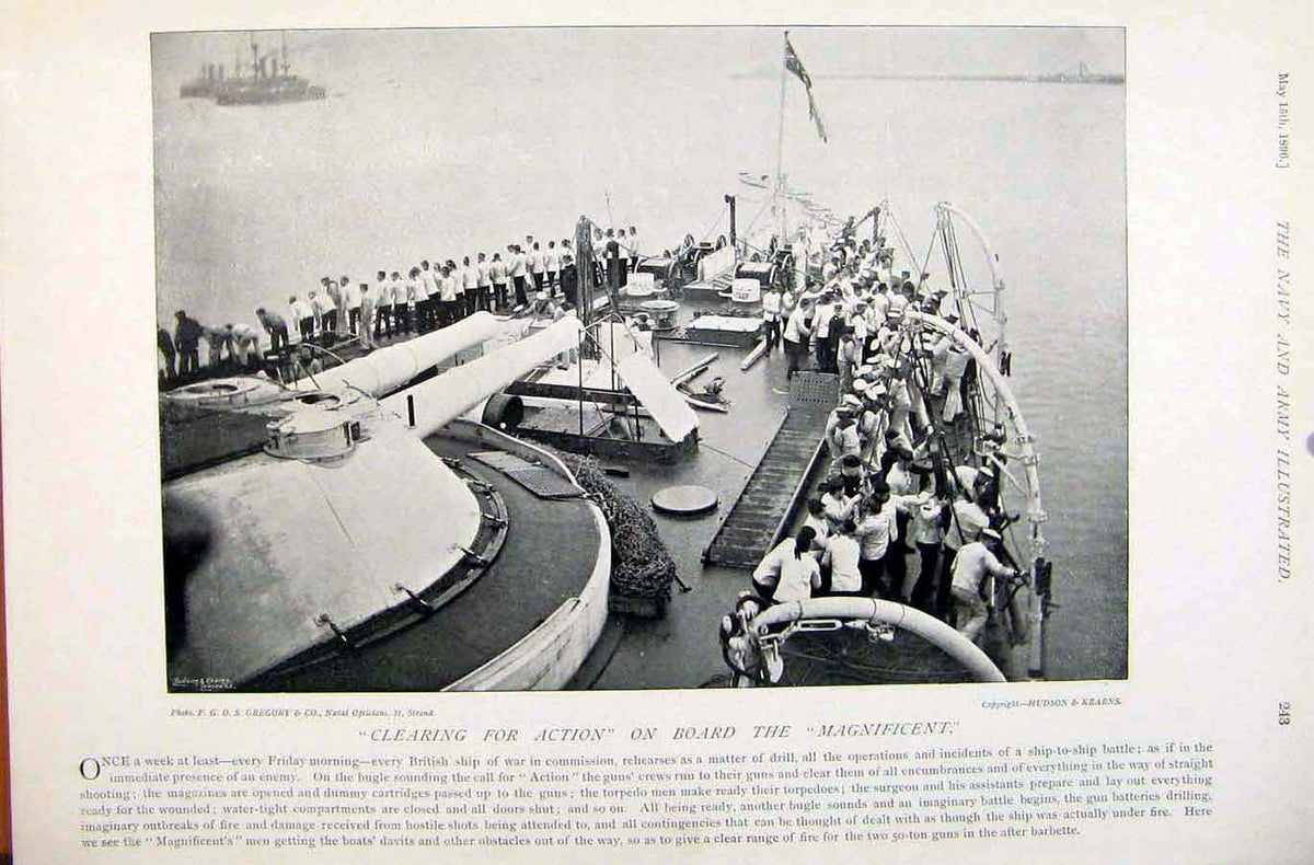 Old Antique Print Navy & Army Drill Quick Firing Gun Clearing For Action