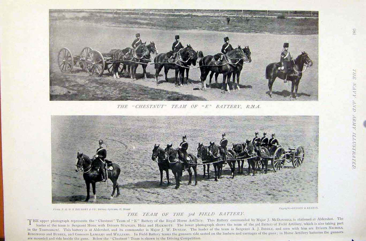Original Old Antique Print Navy & Army Sword Fight Chestnut Team Battery Field
