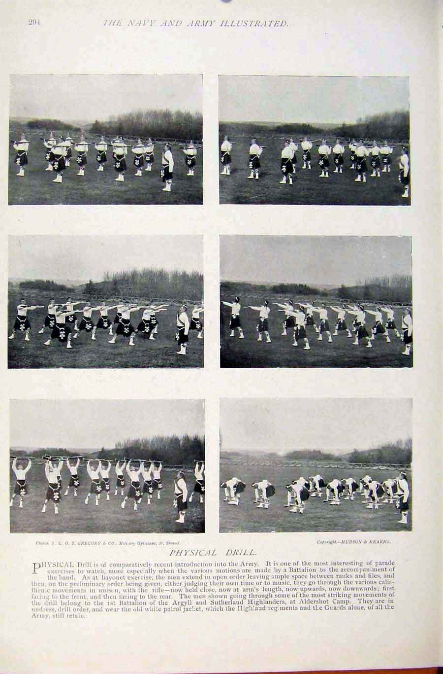 Original Old Antique Print Navy & Army Aldershot Gymnasium Staff Physical Drill
