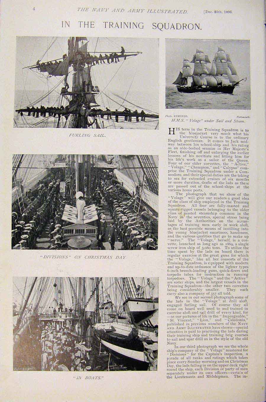 Original Old Antique Print Navy & Army Training Squadron Christmas Day Joint