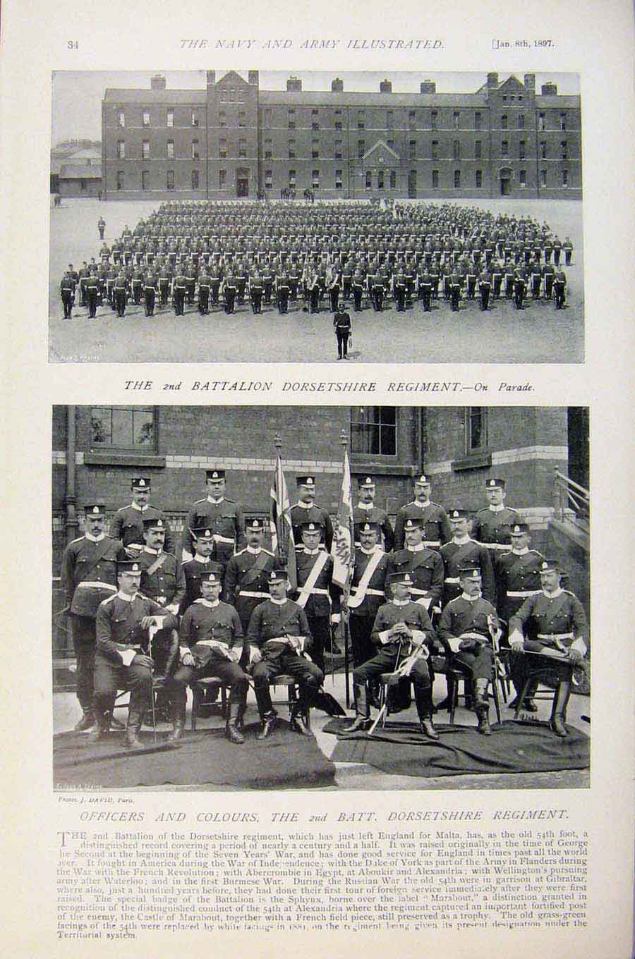 Original Old Antique Print Navy & Army Battalion Dorsetshire Regiment W Howley