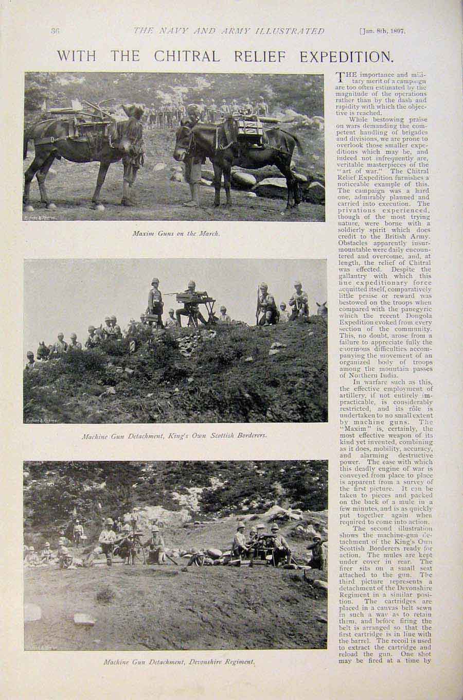 Original Old Antique Print Navy & Army With The Chitral Relief Expedition Surrey