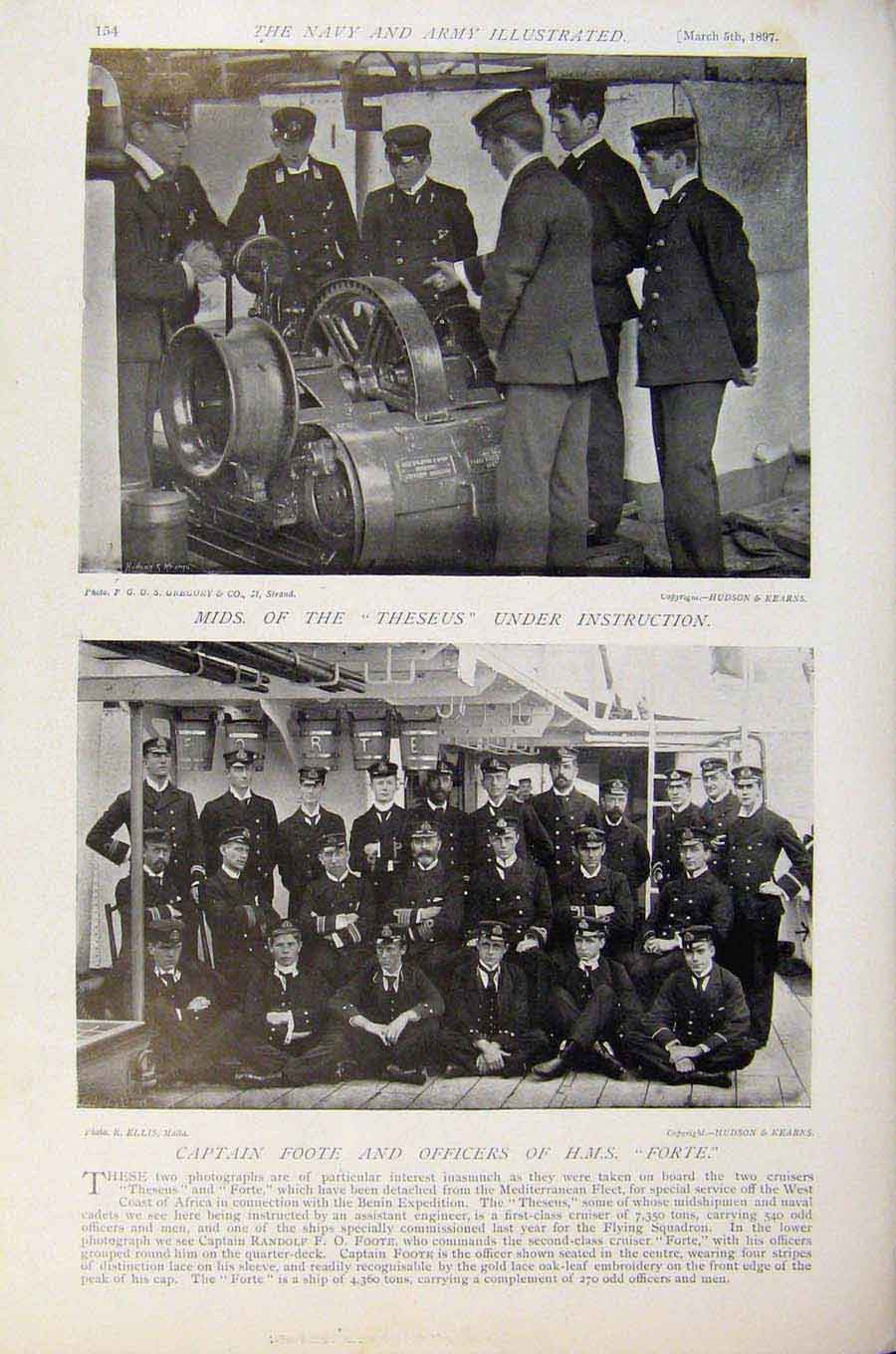 Original Old Antique Print Navy & Army Mids The Theseus Under Instruction