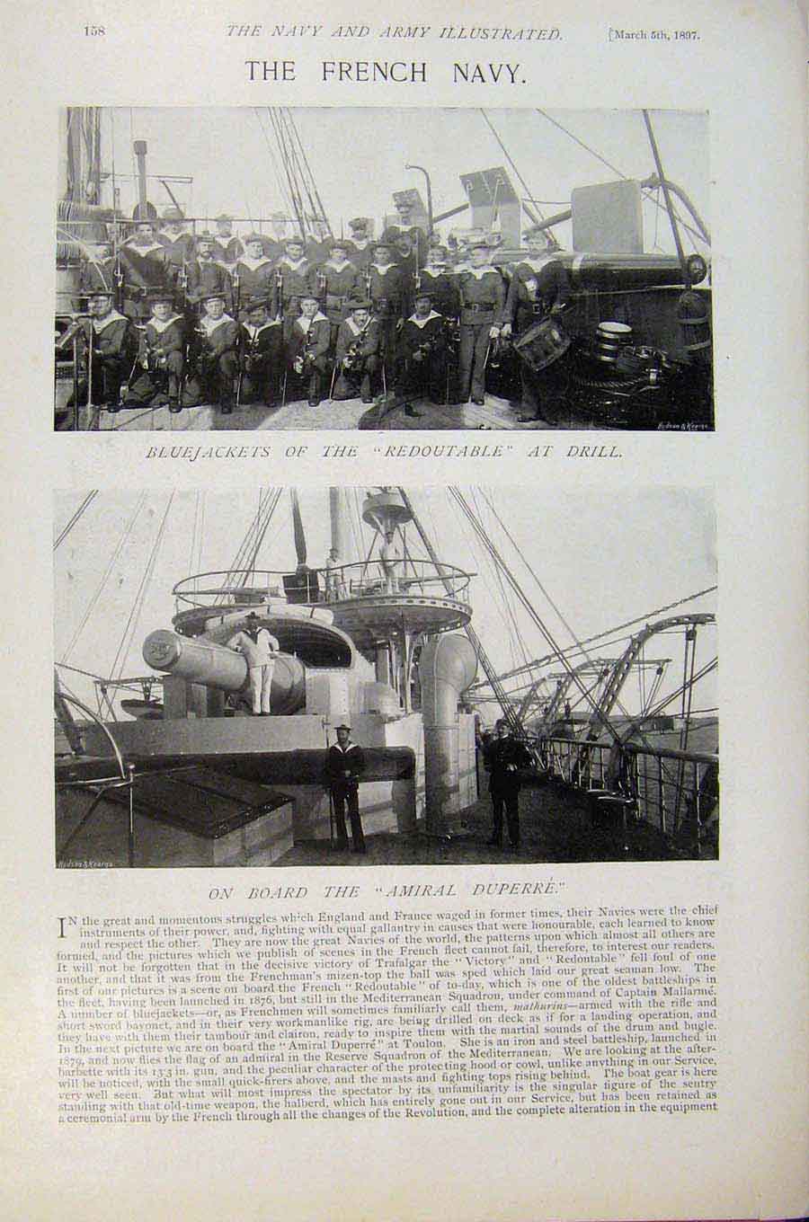 Original Old Antique Print Navy & Army French Navy Blue Jackets At Drill Duperre