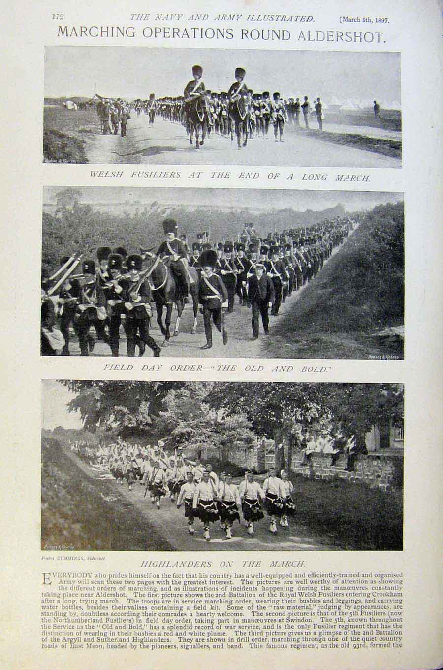 Original Old Antique Print Navy & Army Marching Operations Round Aldershot Photo
