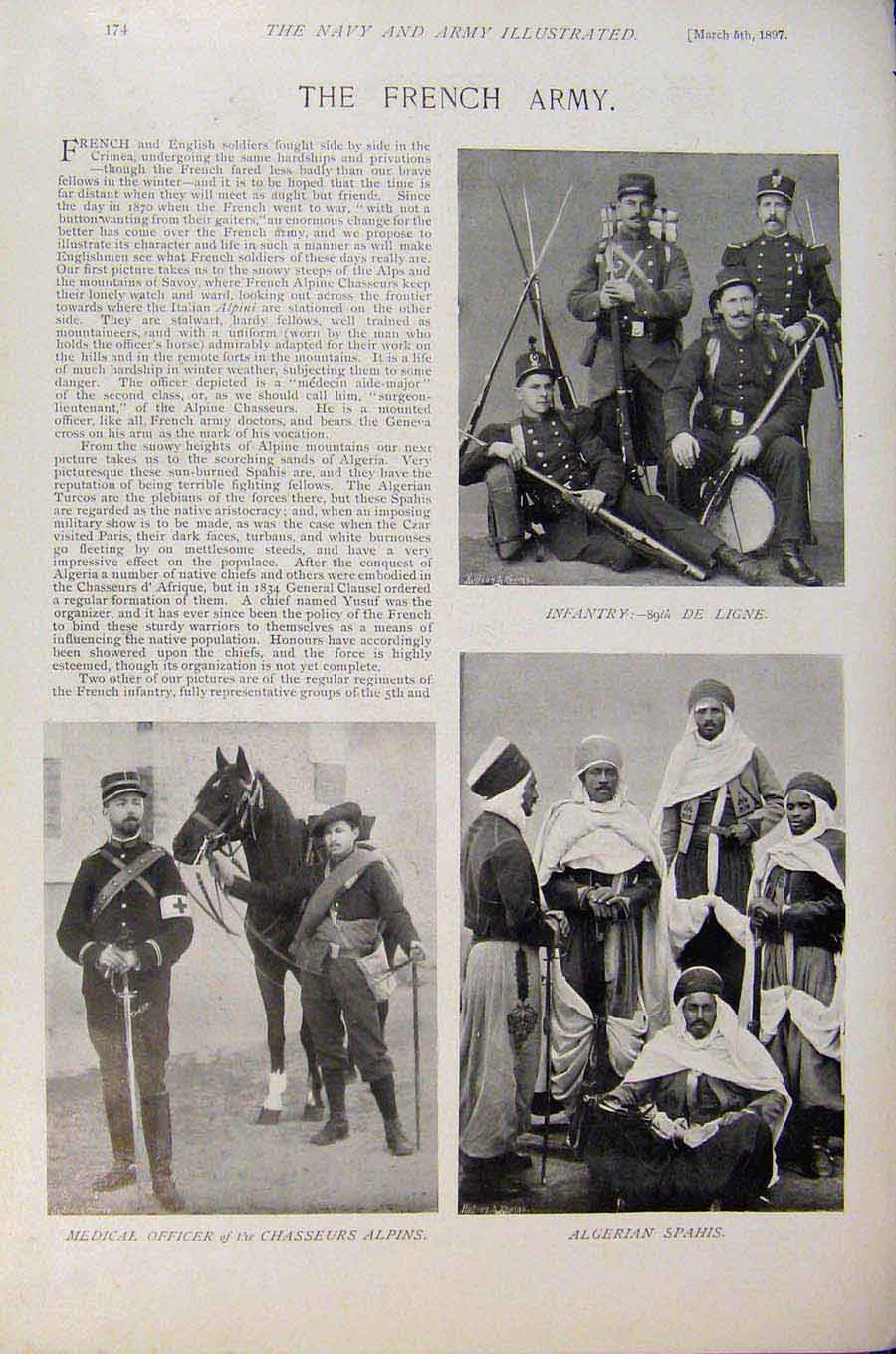 Old Antique Print Navy & Army French Army Mdeical Officer Algerian Spahis