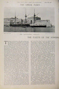 Original Old Antique Print Navy & Army Fleets Powers Greek Fleet Battleships