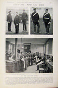 Original Old Antique Print Navy & Army Discipline Mind And Body Lecture Hall