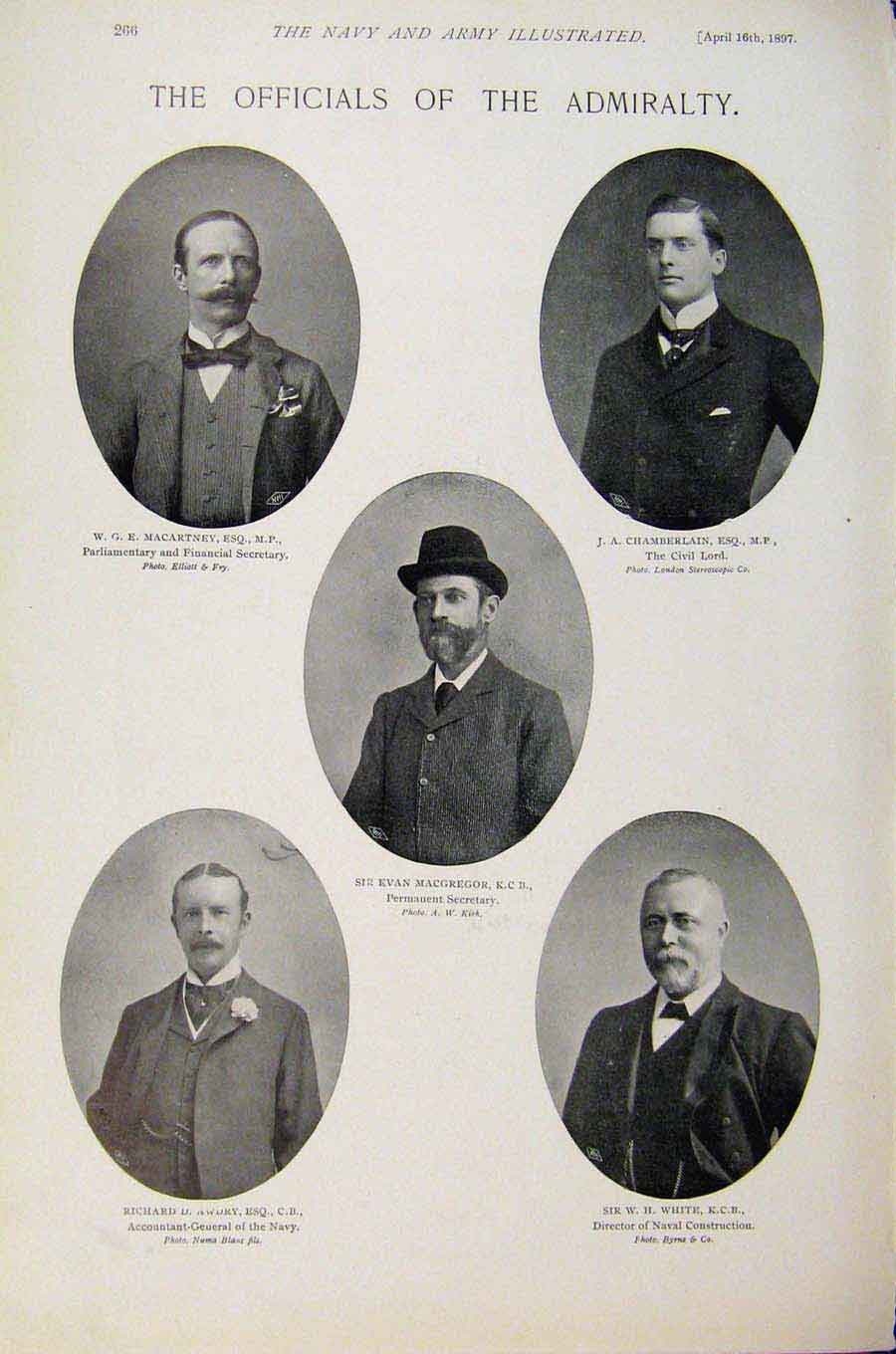 Original Old Antique Print Navy & Army First Lord Admiralty And Other Officers