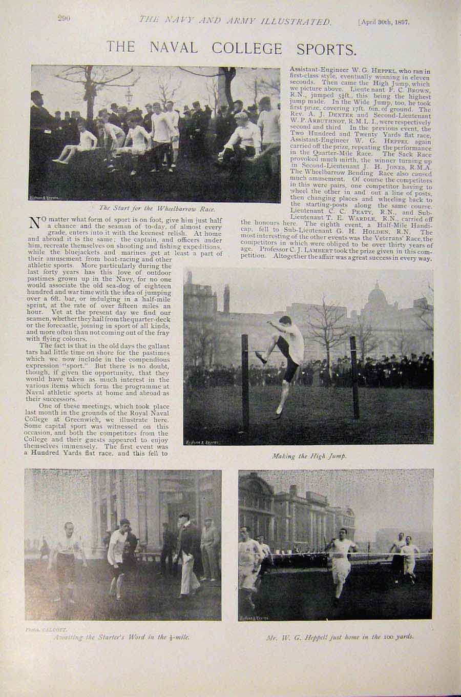 Original Old Antique Print Navy & Army Navla College Sports Admiral Sir Houston