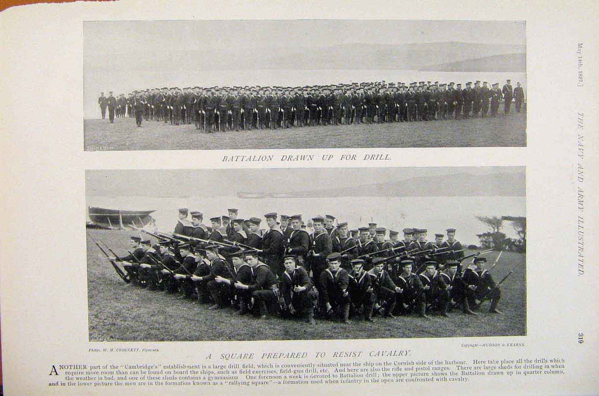 Original Old Antique Print Navy & Army Battalion Drawn Up For Drill Cavalry 20th