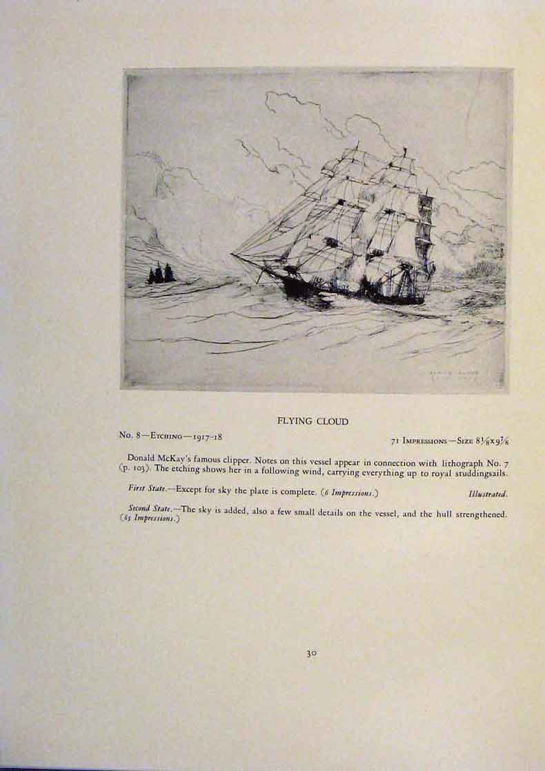 Original Old Antique Print American Ships Light Airs Crosstrees Flying Cloud