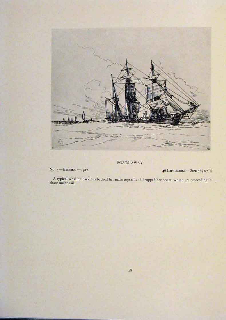 Original Old Antique Print American Ships The Prize Boats Away Limited Edition