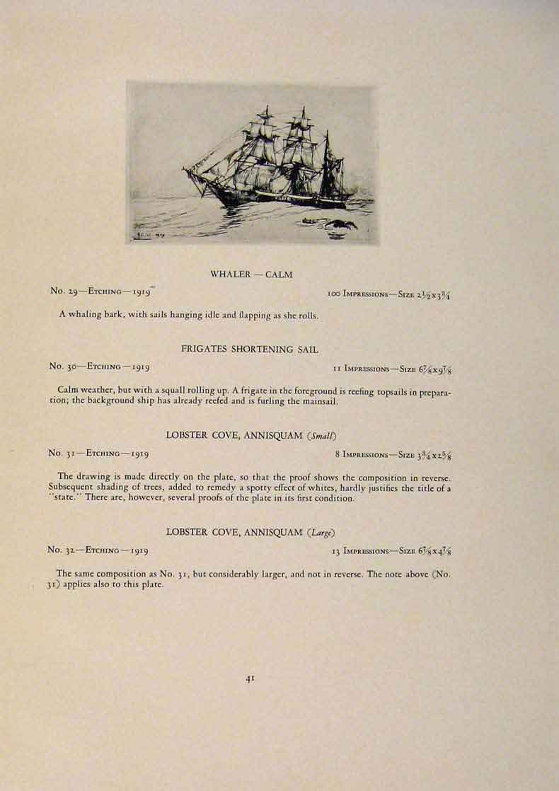 Original Old Antique Print American Ships Head Seas Limited Edition Etching