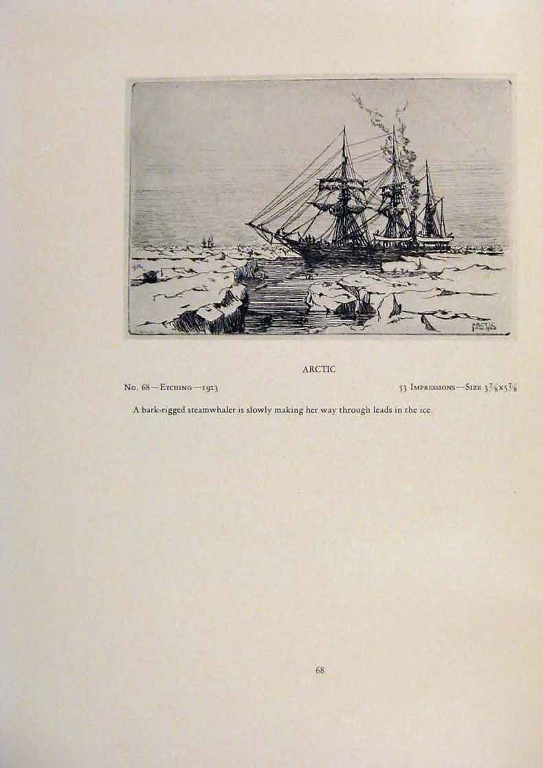 Original Old Antique Print American Ships Round Cape Horn The Gam Etching 20th