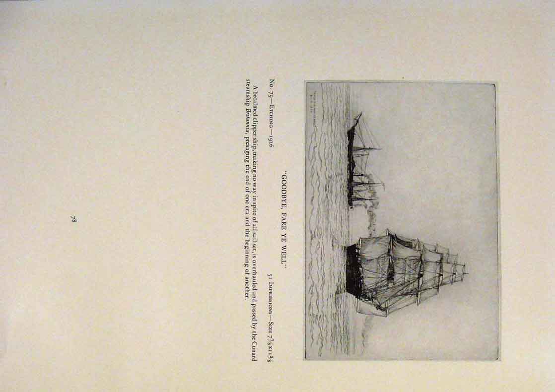 Original Old Antique Print American Ships Charles Morgan Goodbye Fare Ye Well