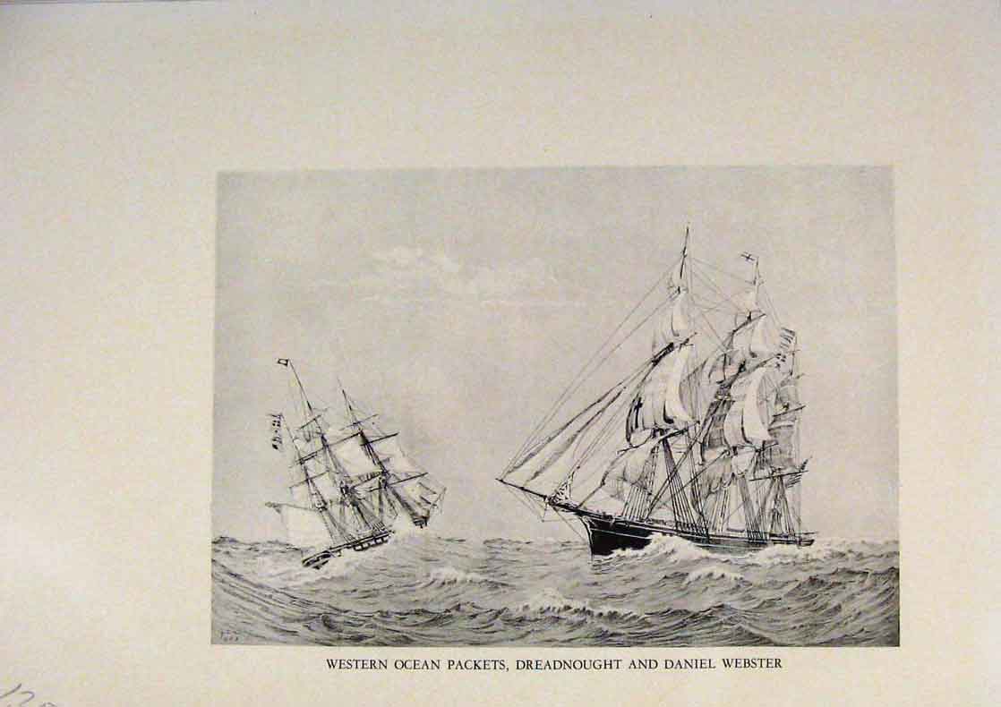 Original Old Antique Print American Ships Western Ocean Packets Dreadnought