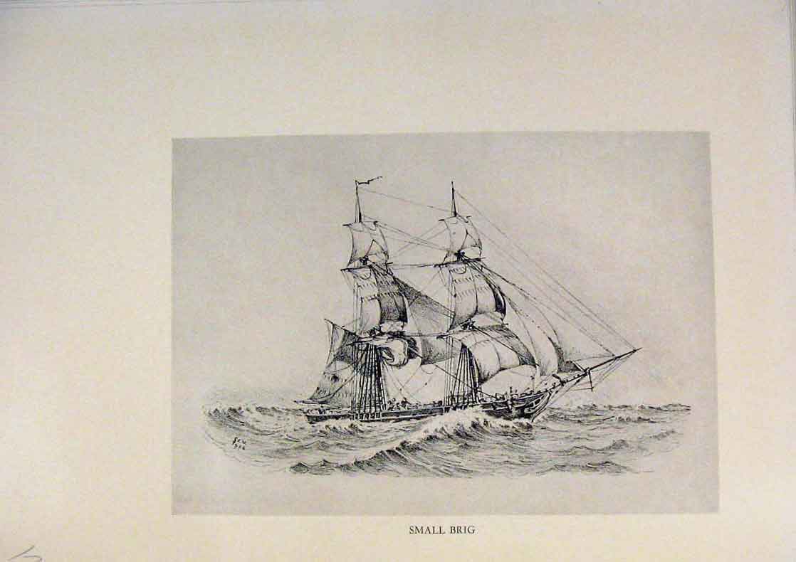 Original Old Antique Print American Ships Small Brig Lihographs Fine Art