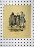 Original Old Antique Print Sweden Costumes Colour C1870 Woman Cloak Man 19th