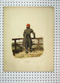 Original Old Antique Print C1870 Sweden Costumes Colour Man Fence Ship Cliff